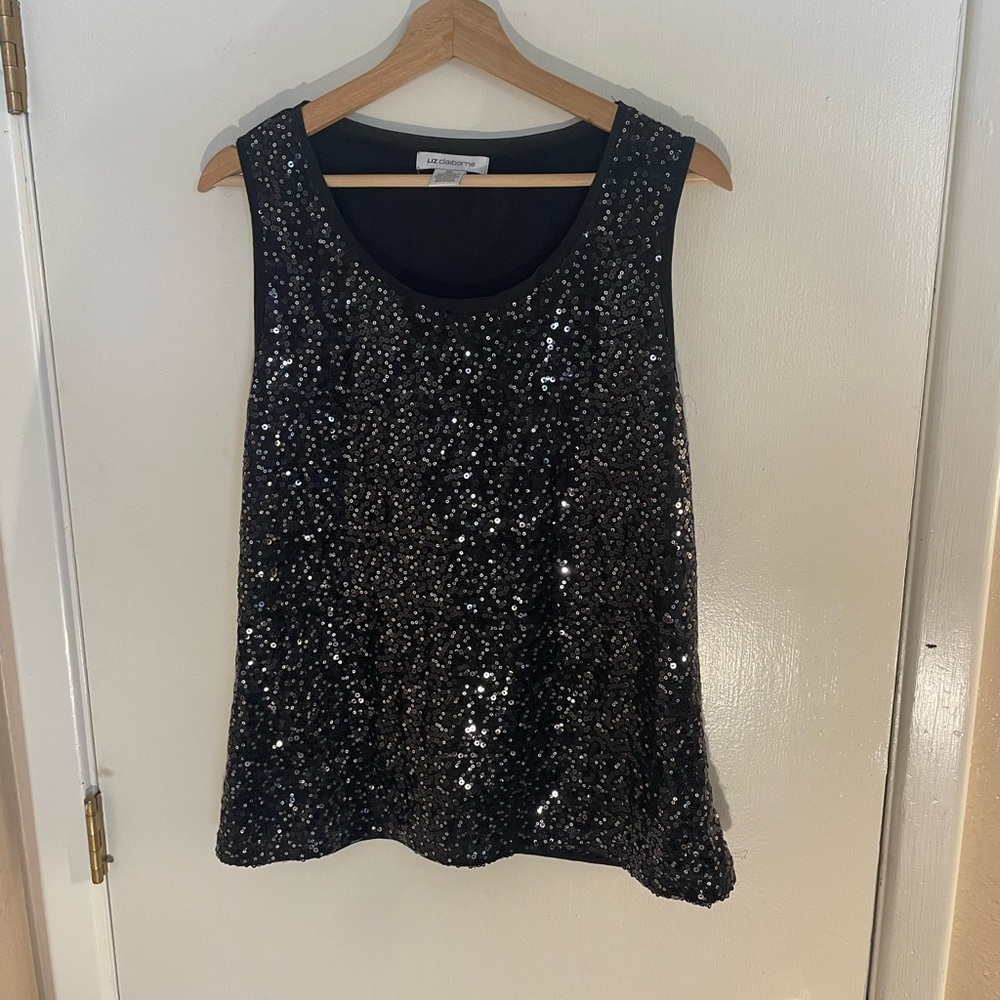 Liz Claiborne Black Sequin Sleeveless Top